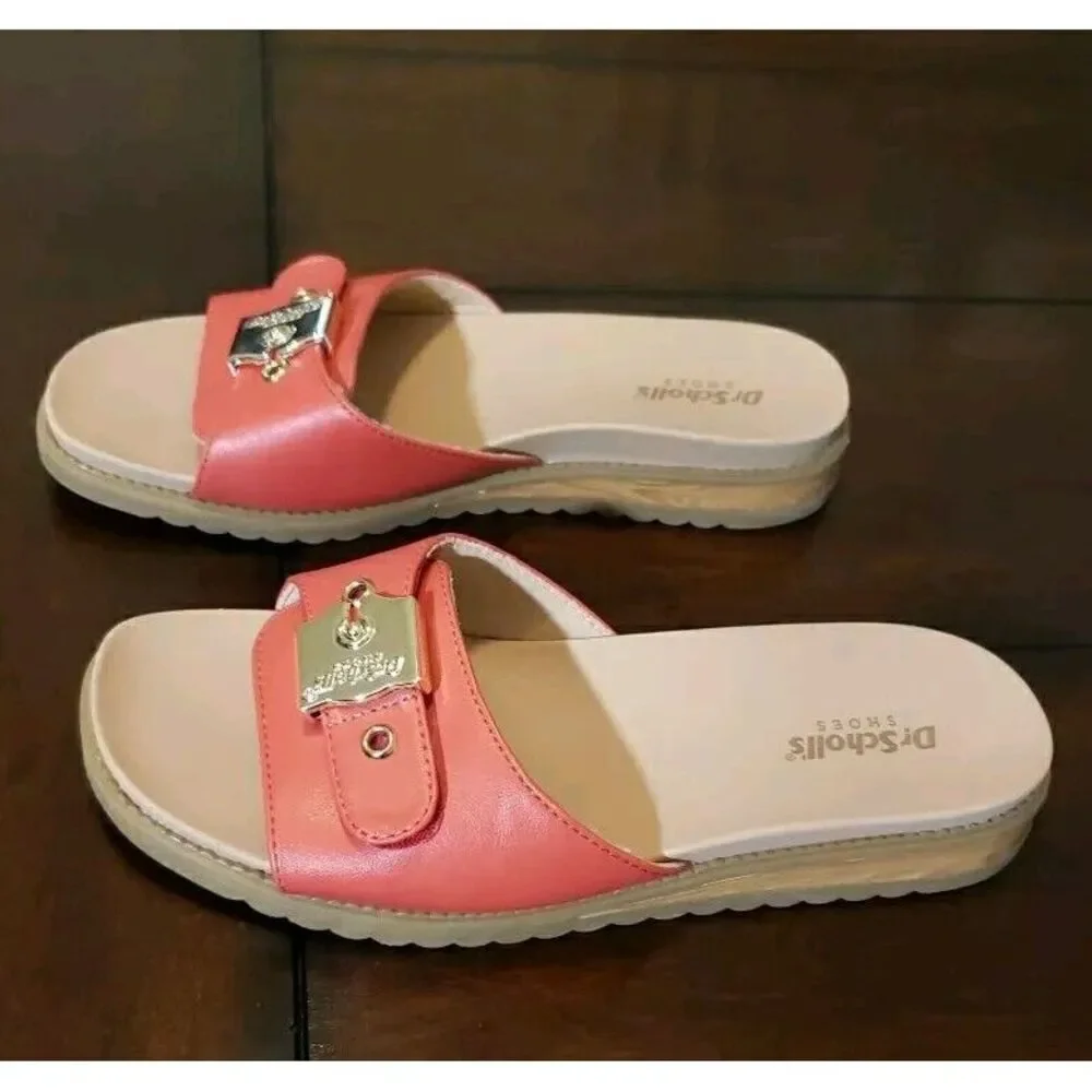 Dr. Scholls Buckle Slide Slight Wedge Sandals Size‎ 6.5 Pink Comfort Lightweight